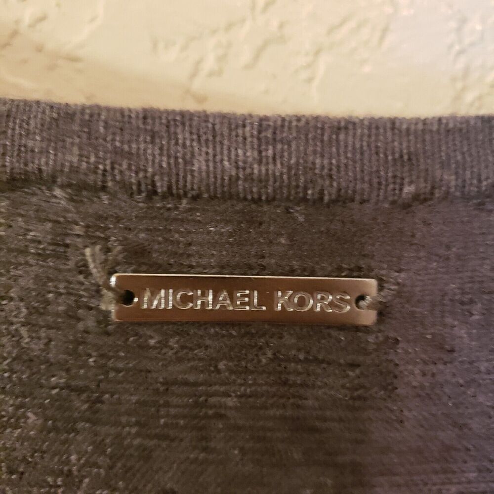 Michael Kors Womens V-Neck Gray Wrap Poncho Shawl PS Petite Small Tassels - Picture 5 of 8